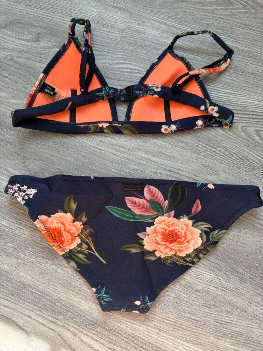 Triangl Navy Floral Neoprene Bikini Set with Matching Bag - Top S / Bottom XS - Picture 7 of 13